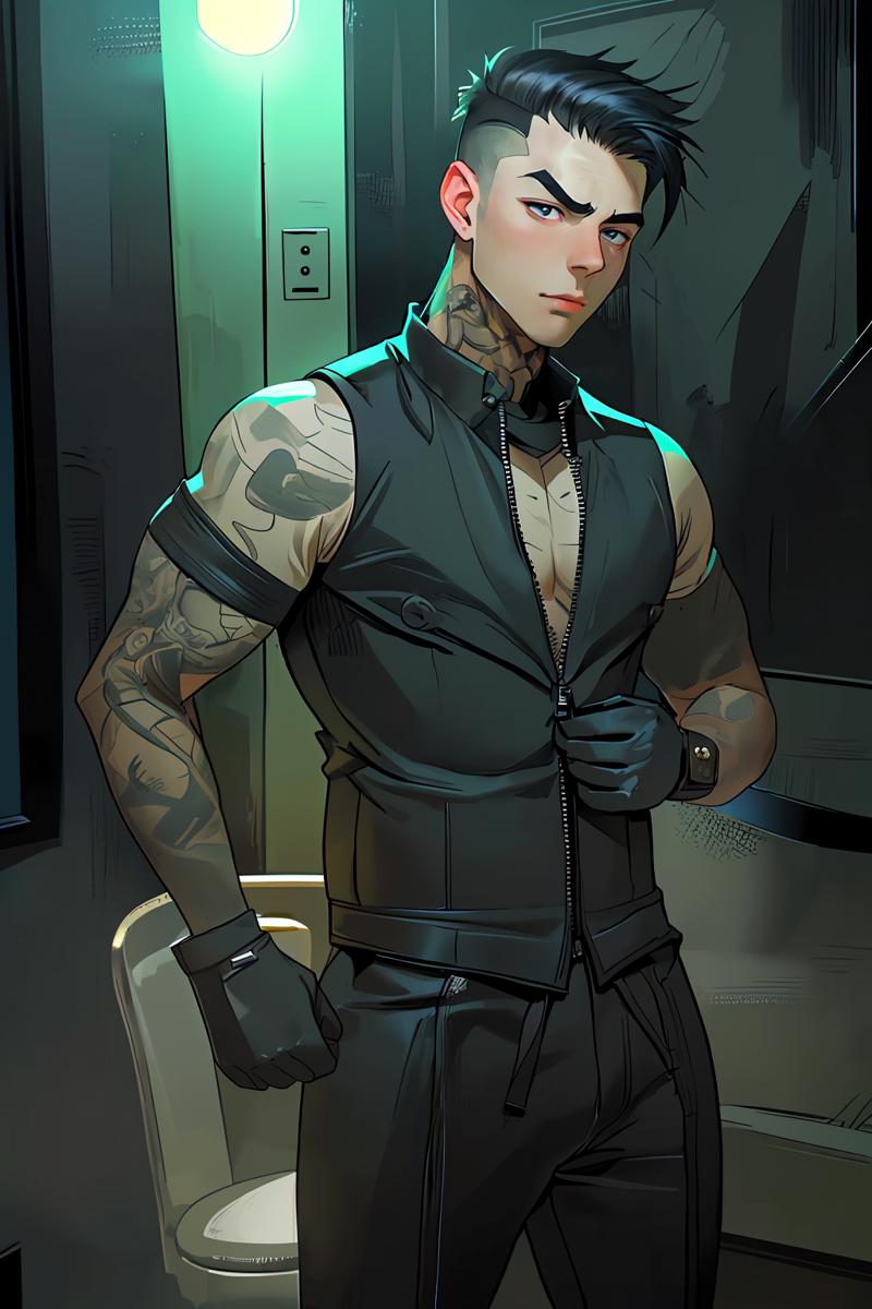 00002-242670395-photo of male jakipz with tattoos _lora_jakipz-08_0.85_ standing in a room in a short-sleeved body suit, unzipping suit, wearing.png